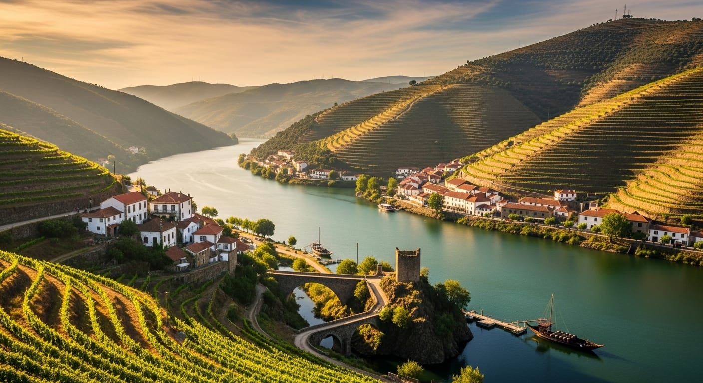 Cruzeiro até Barca d'Alva: Imagem panorâmica do Rio Douro em Barca d'Alva, mostrando a beleza natural e a arquitetura histórica da região.