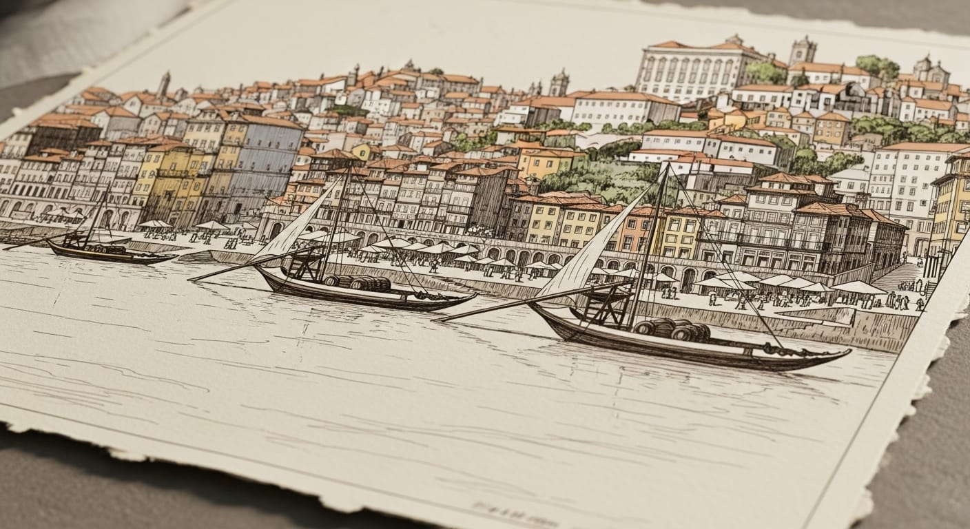 Ilustração antiga mostrando a História da Ribeira