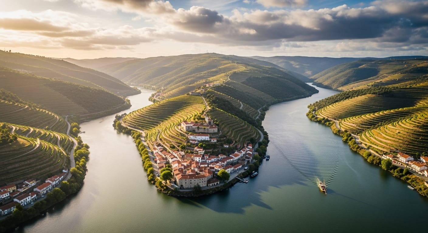 Cruzeiro Barca d'Alva: Vista aérea de Barca d'Alva, mostrando a confluência do rio Águeda com o rio Douro.