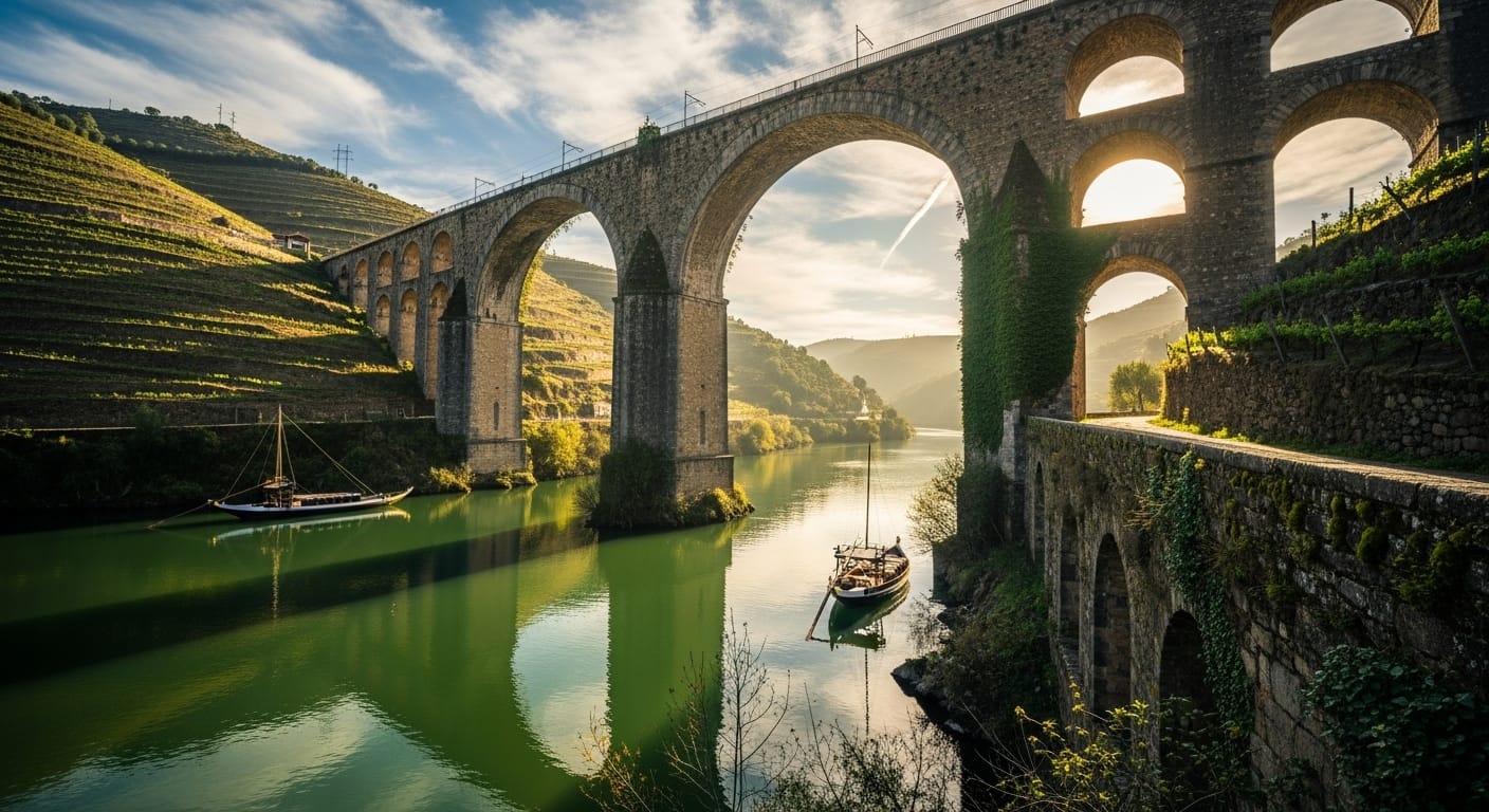Cruzeiro Barca d'Alva: Imagem de uma ponte histórica sobre o rio Douro, próxima a Barca d'Alva.