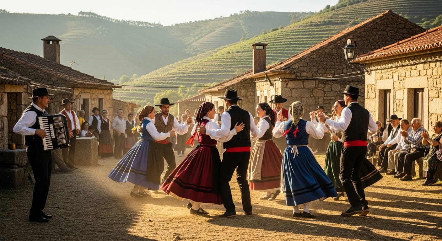 Cruzeiro Barca d'Alva: Grupo de pessoas dançando uma dança tradicional da região de Barca d'Alva.